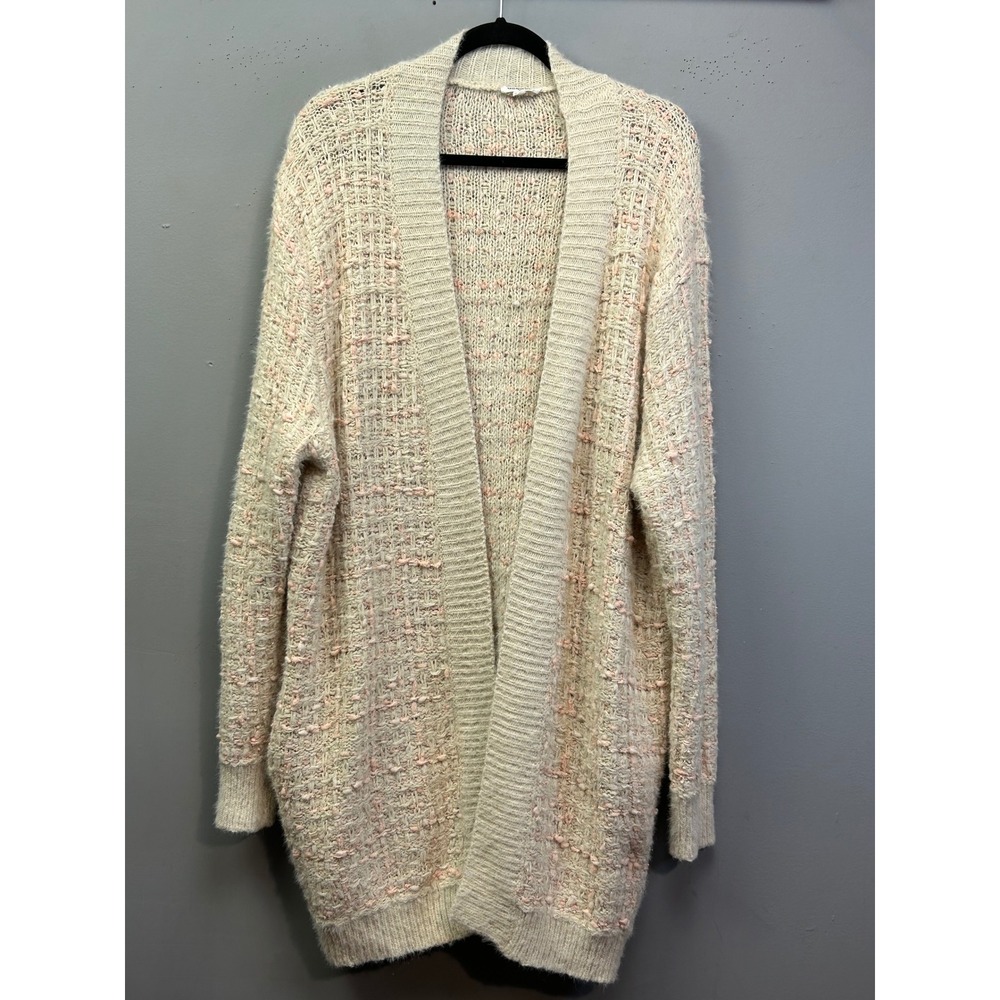 GeeGee Cardigan Women 3XL Cream Pink Open Front Textured‎ Knit Longline